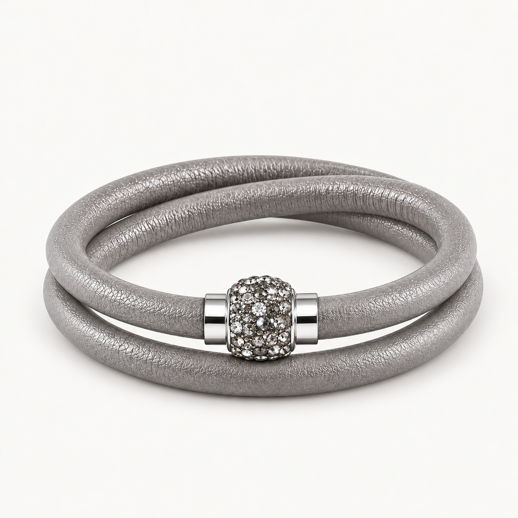 Gråt læderarmbånd med krystaller