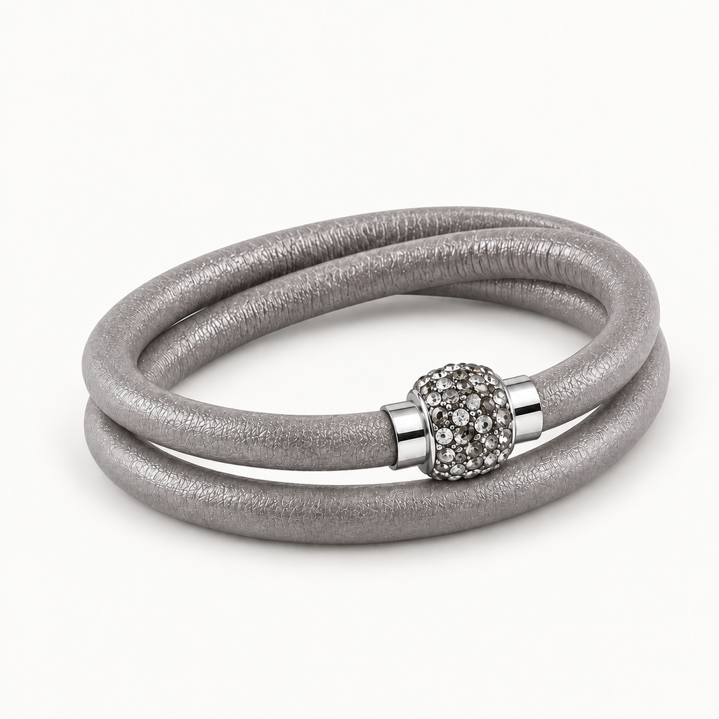 Gråt læderarmbånd med krystaller