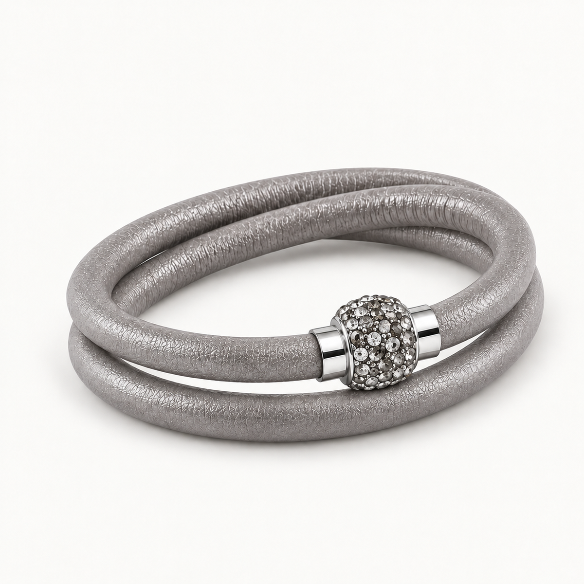 Gråt læderarmbånd med krystaller