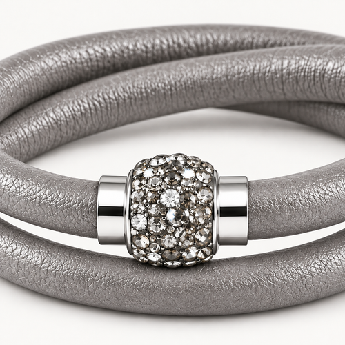 Gråt læderarmbånd med krystaller